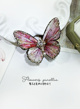 复古偏光红色蝴蝶边夹一字夹森系拍照旅拍古风汉服宫cos配饰