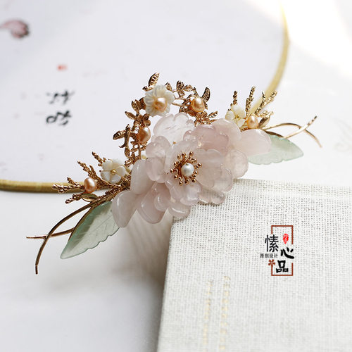 愫心品 原创手工发簪粉晶发冠古风头饰汉服配饰盘发头饰 - 封面