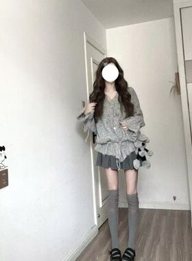 韩版气质淑女甜美V领花边绑带设计感宽松镂空减龄洋气针织上衣女