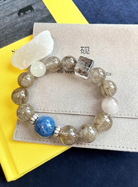 Ink Wander 天然魔鬼发银发晶蓝兔毛团团手链水晶手链事业转运珠