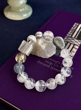 Ink Wander 天然白雪花幽灵水晶手链女净化转运全面提升