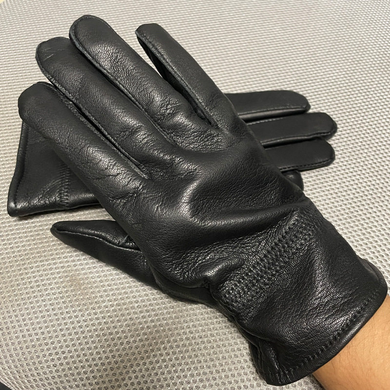 鹿皮纹真皮手套男士纯羊皮骑行加绒加厚保暖薄款冬季骑车