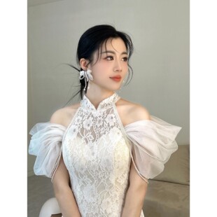 【真爱婚纱-鱼尾挂脖】挂脖全蕾丝鱼尾绑带