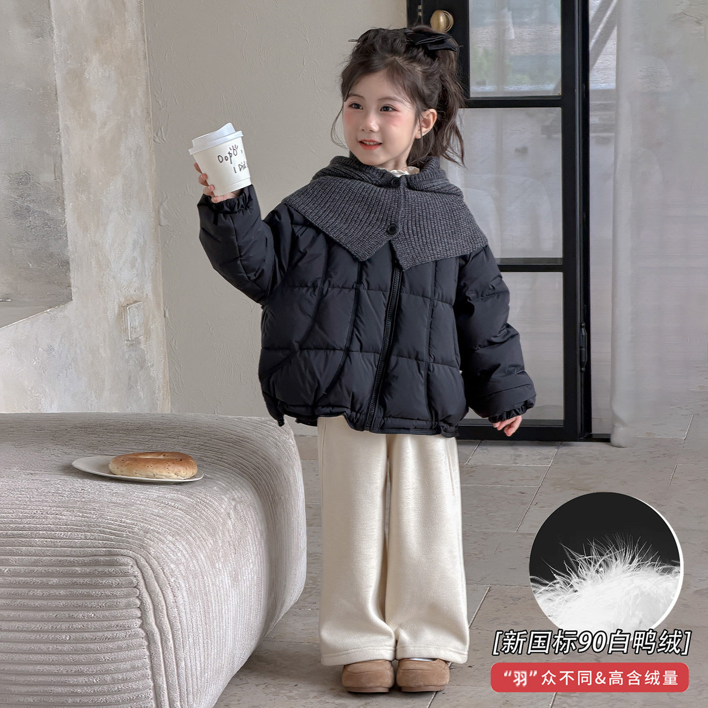 女童羽绒服冬款2025新款洋气女宝宝冬季黑色保暖棉袄儿童冬装外套