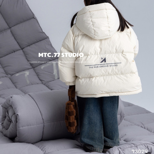 中长款90白鸭绒连帽羽绒服女米白色面包服蓬松保暖外套