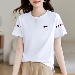 圆领白色正肩短袖t恤女2026新款夏季爆款女装衣服上衣半袖体恤衫