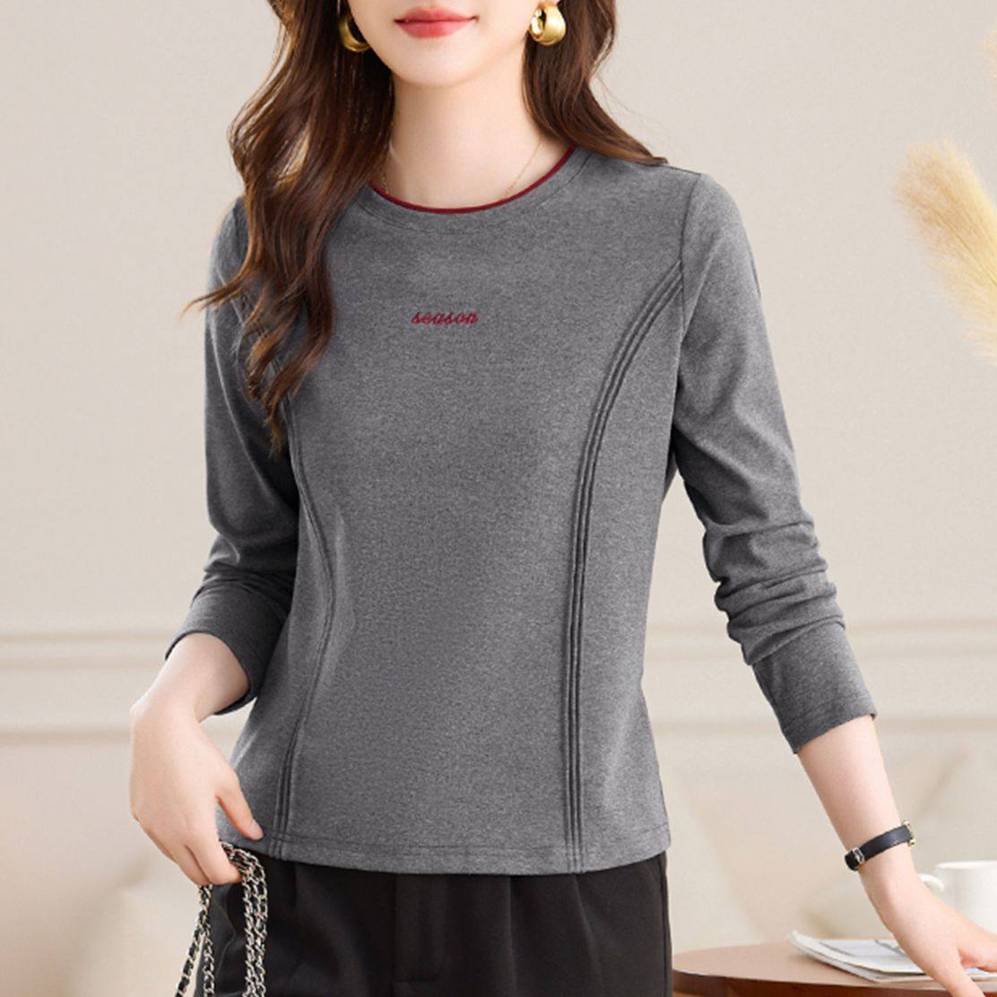正肩长袖t恤女士内搭打底衫春秋2026新款时尚洋气单穿上衣体恤衫