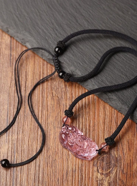 粉水晶貔貅项链女锁骨链闺蜜粉水晶黄水晶白水晶吊坠情侣网红款