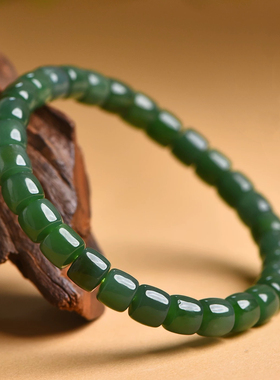 碧玉手链山料菠菜绿老型珠手串玉石珠串女款直切手链