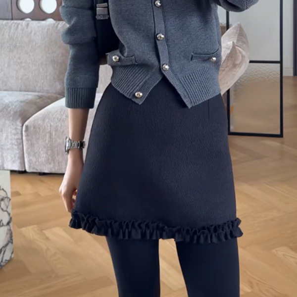 【一比Eby】秋冬款小香风毛呢木耳花边裙A字通勤短裙半身裙251526