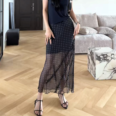 【一比Eby】米兰小镇小碎花网纱不规则半身裙纱裙长裙251223#