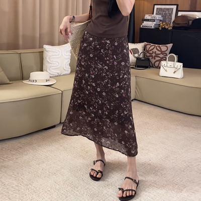 【一比Eby】“塔莎花园”碎花裙松紧腰气质中长款雪纺半身裙夏女