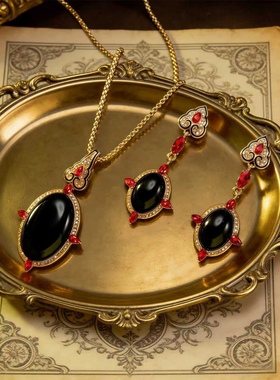 中古风复古宫廷风高级感复古镀真金项链毛衣链新年红