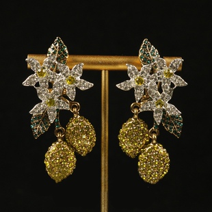 中古风vintage复古宫廷风耳钉耳饰耳环满钻镶钻柠檬