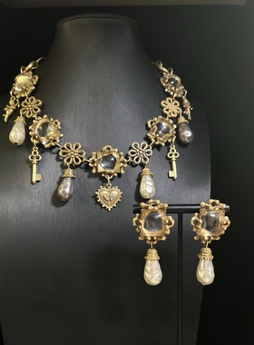 中古vintage复古宫廷风项链耳钉耳环