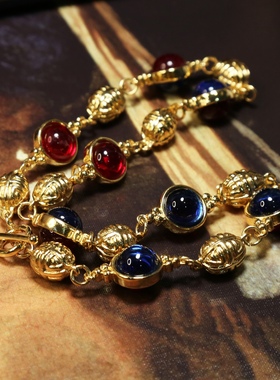 中古vintage复古宫廷风彩色琉璃项链女轻奢小众设计感锁骨链