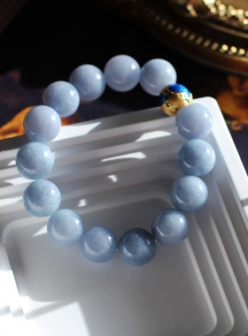 包邮高级感雾霾蓝灰天然石黄铜镀真金珐琅地球手链手串