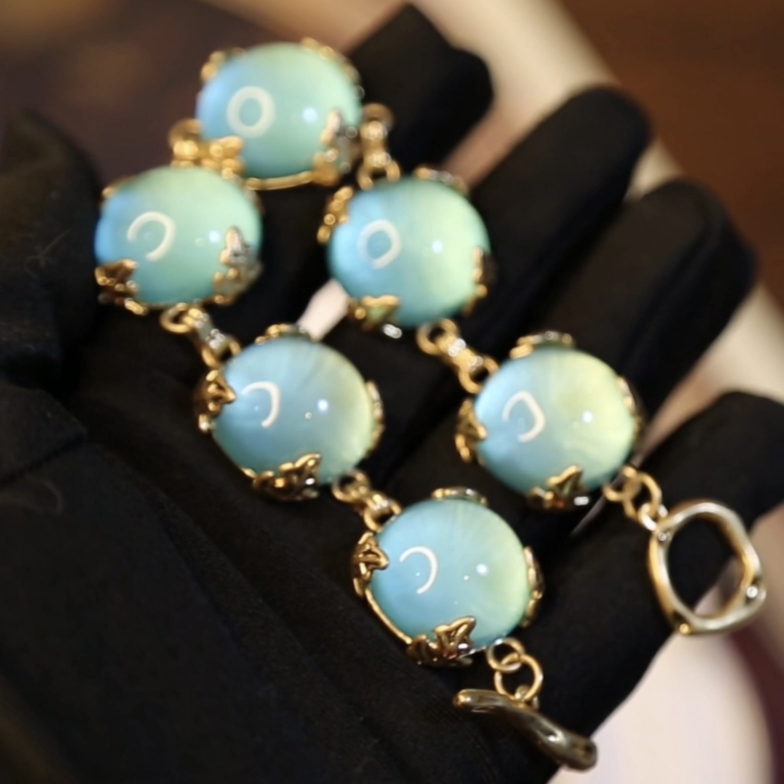 中古风复古宫廷风重工设计土耳其蓝色琉璃手链耳钉耳环戒指