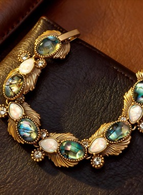 中古风复古宫廷风高级感复古镀真金项链手链扇子贝壳纹