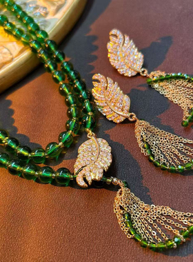 中古风复古宫廷风高级感复古镀真金项链毛衣链流苏耳钉耳环