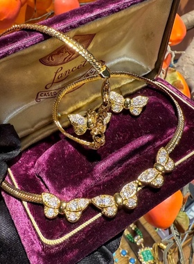 中古风复古宫廷风高级感复古镀真金蝴蝶项链手链