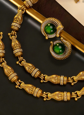 中古风复古宫廷风高级感复古镀真金925银针项链耳钉耳环鳄鱼