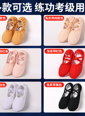 免系带舞蹈鞋儿童女软底女童男童瑜伽肉粉色练功中国成人芭蕾舞鞋