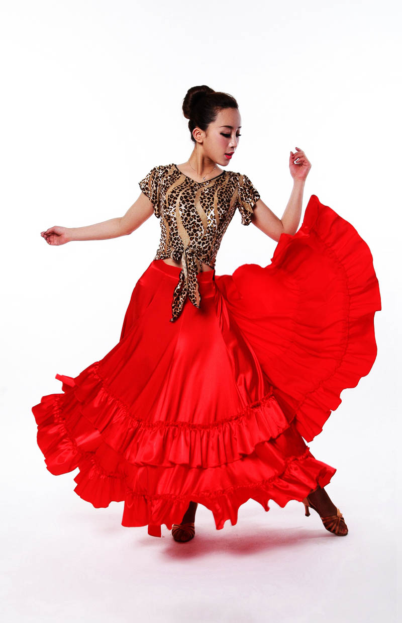 摩登舞裙新款成人女华尔兹舞裙国标舞大裙摆交谊舞裙广场舞半身裙