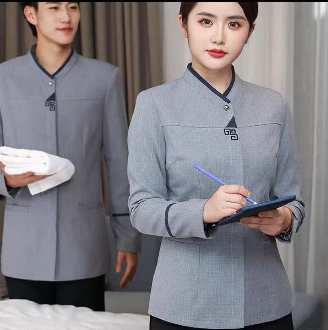 酒店客房保洁工作服男女立领长袖物业清洁阿姨制服套装