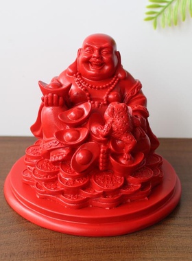 原矿石料朱砂家居佛堂佛像摆件弥勒佛电视柜书柜酒柜装饰摆设