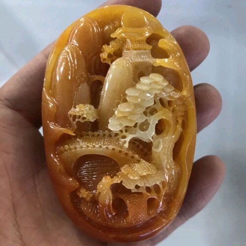 黄龙玉山水意境步步高升手把件,库存处理,