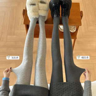 袜 加绒加厚格雷系外穿微压显瘦打底裤 淡时光浅灰色连裤 袜女秋冬季