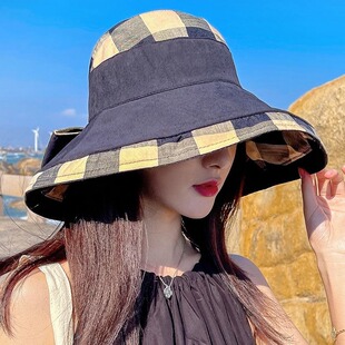 夏季渔夫帽防紫外线大沿遮阳帽子女防晒韩版遮脸百搭大檐太阳帽
