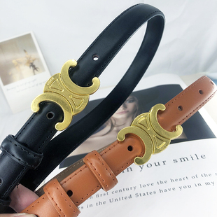 真皮腰带女装饰牛仔裤连衣裙外套时尚百搭小香风双C金色扣头皮带