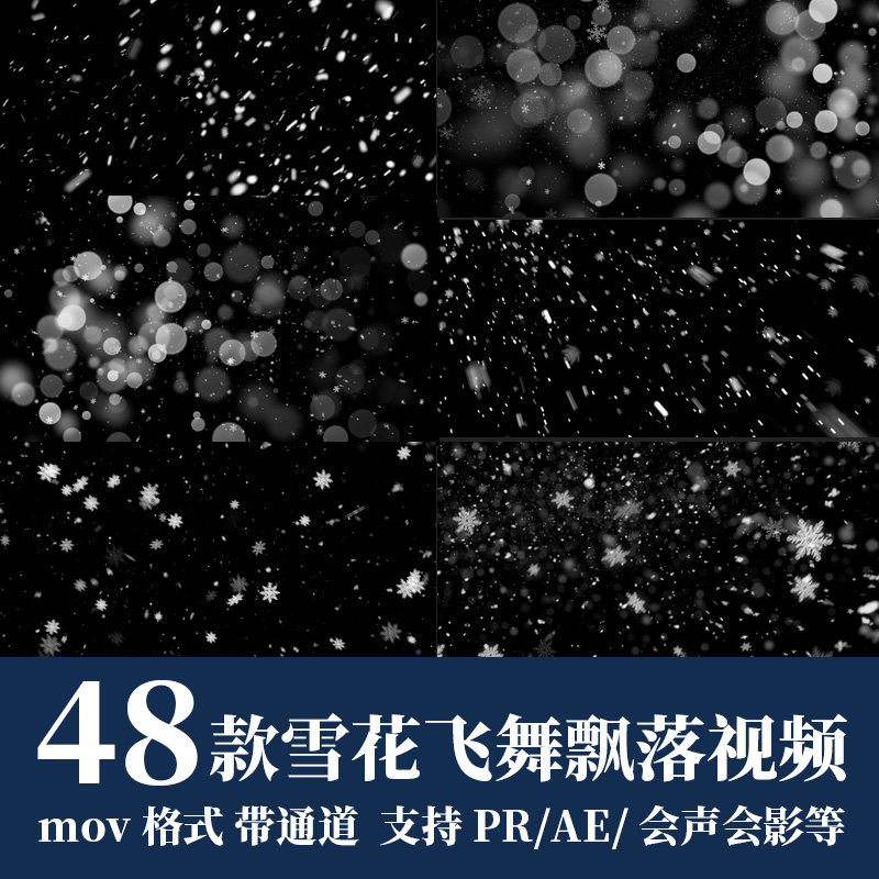 ae冬季下雪特效pr雪花飘落动画mov带透明通道雪景视频合成素材包