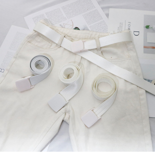 白色腰带平滑扣 无孔可调帆布白色皮带女 无金属安检服装学生腰带