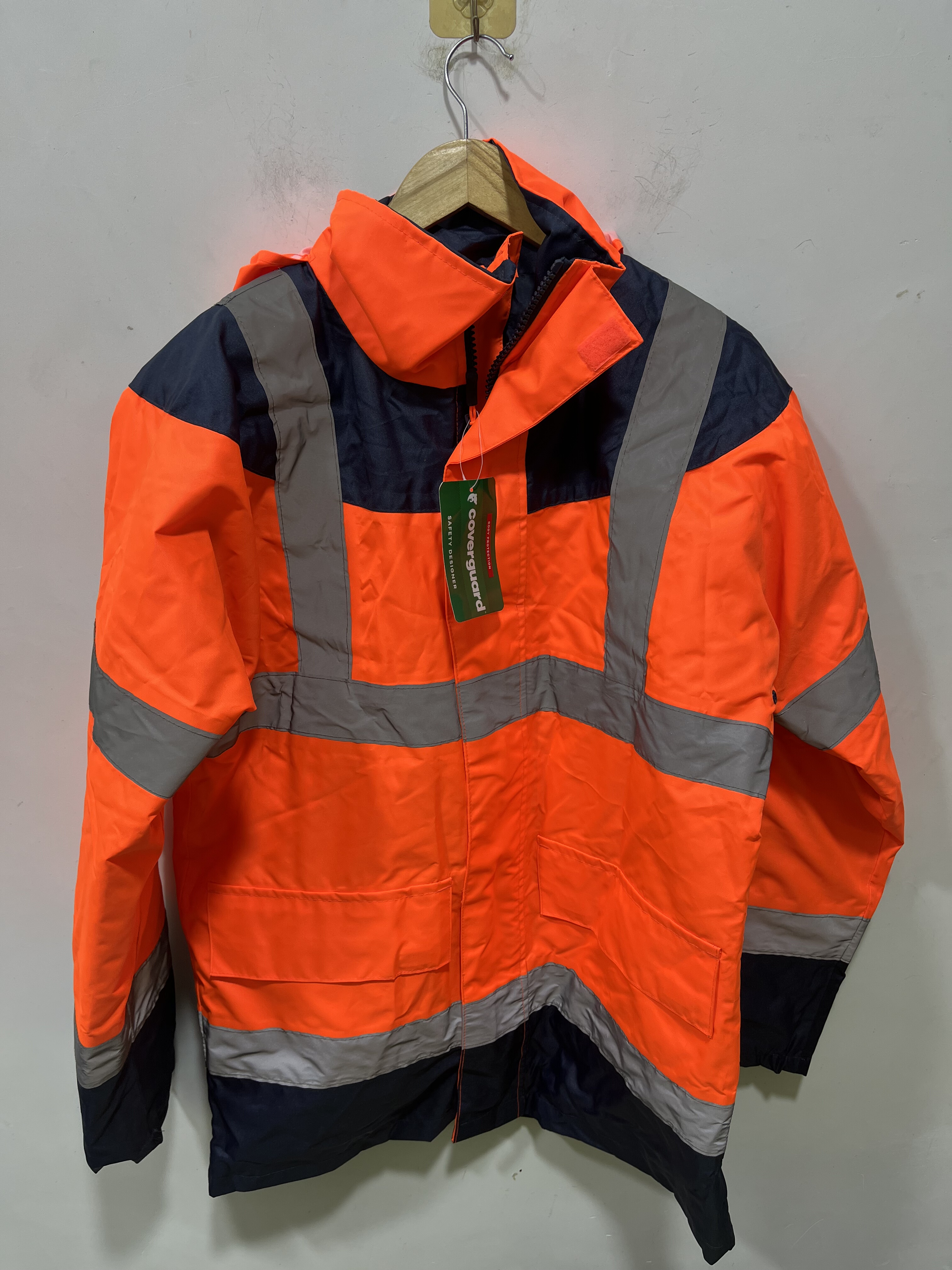 亏本清货秋冬加肥加大码男装连帽外套反光条薄款棉衣工作服安全服