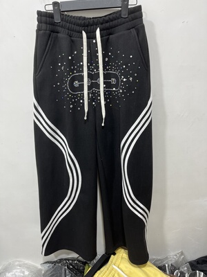 秋冬加肥加大码男装休闲裤宽松潮牌烫钻直筒裤加绒加厚卫裤运动裤