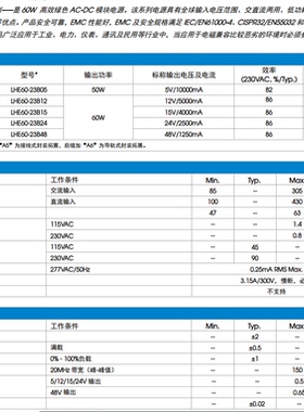 LHE60-23B15 原装正品AC-DC 隔离输入85-300VAC 输出15V 4A