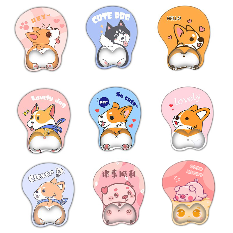 可爱柯基鼠标垫护腕3d办公女生