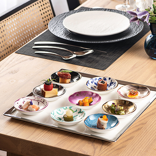 高颜值骨瓷九宫格味碟小吃碟高级酒店餐厅餐前位上冷菜碟点心碟子