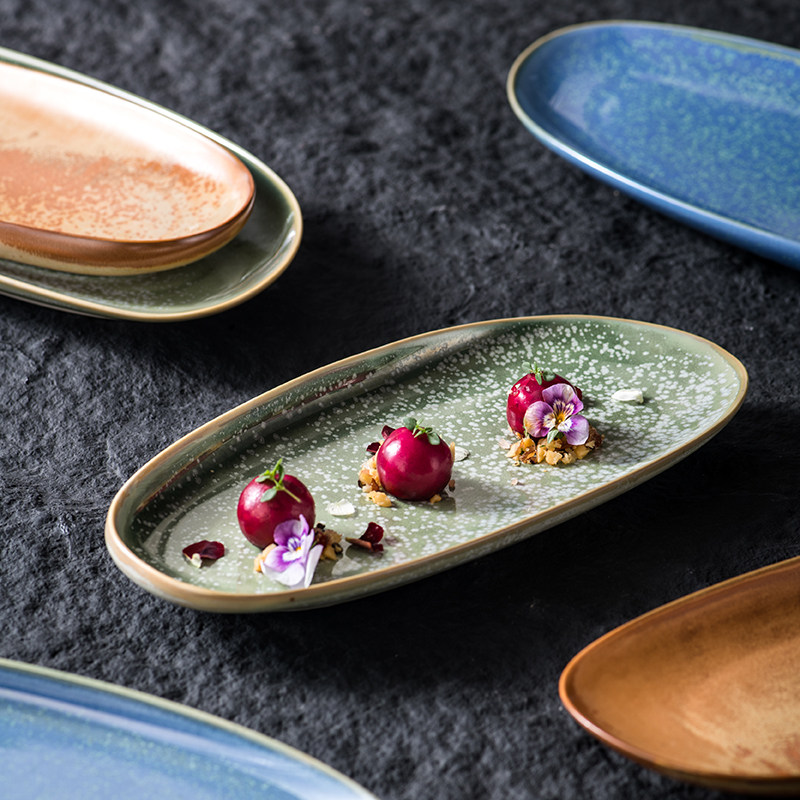 美光烧创意长条盘陶瓷椭圆盘子