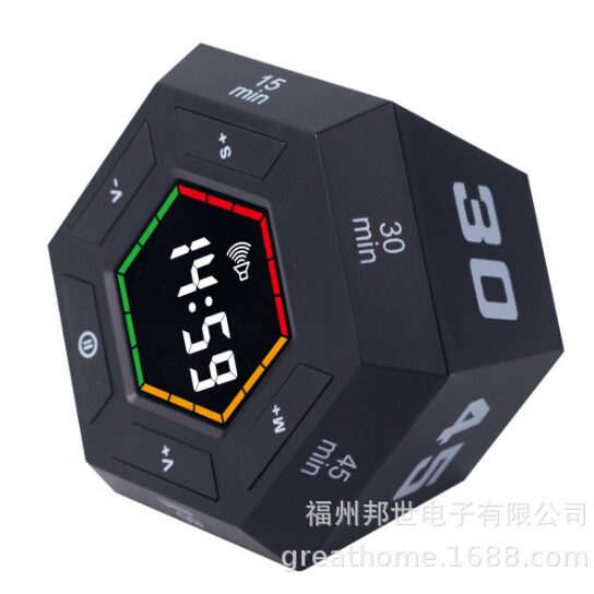 六边形可视化翻转电子定时器时间自律器led数显磁吸厨房计时器