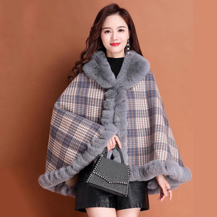 斗篷披肩外套女士秋冬季2025新款配旗袍加厚披风中年妈妈格子外搭