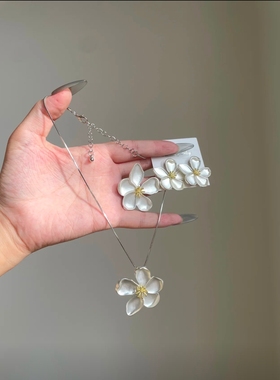 欧美饰品卷边五叶花蕊蛇链套装 项链耳钉花朵戒指小清新锁骨链