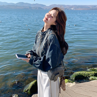 蓝色复古民族风刺绣牛仔外套女小个子穿搭2026春季新款高级感上衣