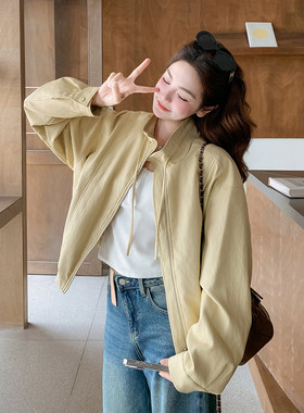 黄色超好看高级感立领PU皮外套女2026春季新款韩系休闲风时尚夹克