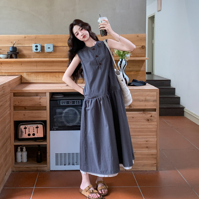 轻熟优雅风无袖连衣裙女夏中长款