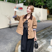 2.7休闲风拼接短外套女小个子格子翻领248 268