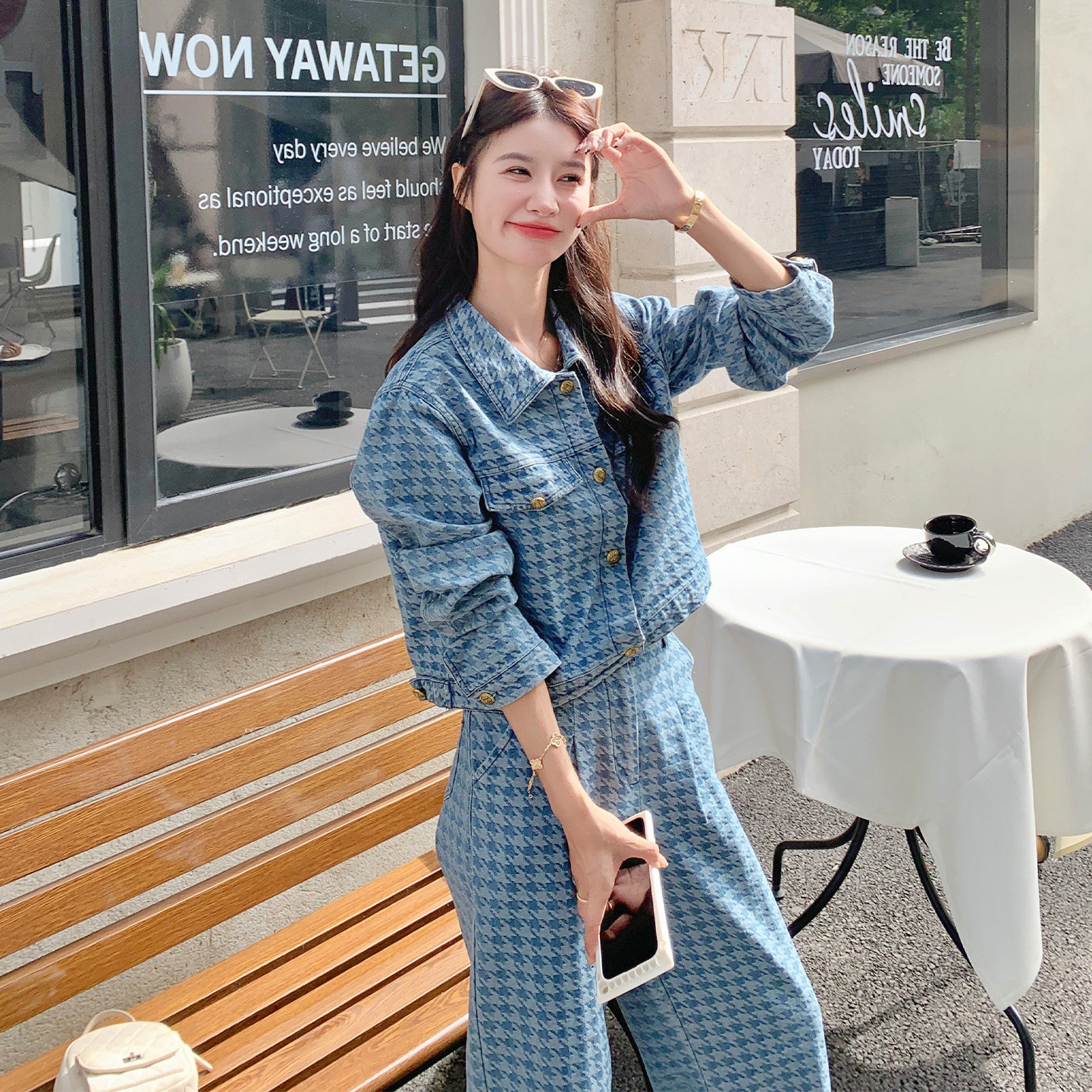 法式小香风牛仔套装女时尚
